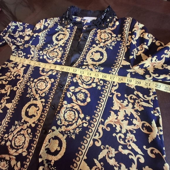 Pastel Button High-Low Gold/Black Long Sleeve Blouse Tunic Top Women Size Large - Picture 11 of 14